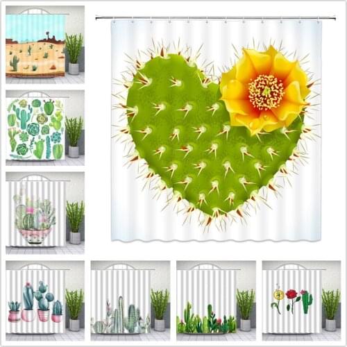 Cactus Shower Curtains Water color Succulents Green Plant Flower Home Decor Bathroom Bathtub Waterproof Polyester Curtain Set