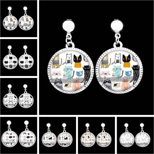 Cute Cat Face Expression Glass Cabochon Women Dangle Earrings Fashion Anime Kitten Women Drop Earrings Cute Little Cat Earrings