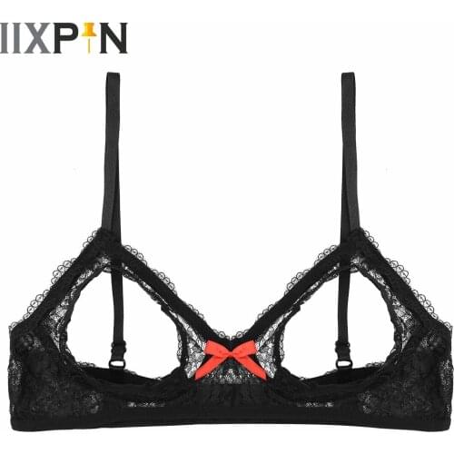 Womens Lace Lingerie Lace Floral Open Cup Triangle Bralette Hollow Out Nipples Wire-free Unlined No Padded Bra Tops Underwear