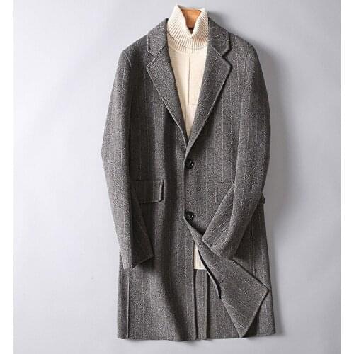 Winter Mens casual thicken woolen trench coat business coats Male solid color Slim fit overcoat Medium Long jackets