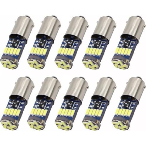 NHAUTP 10Pcs Ba9s LED Bulbs T4W 4014 15-Smd Car LED Door Reading Lamp Auto Small Marker Lights White 12V