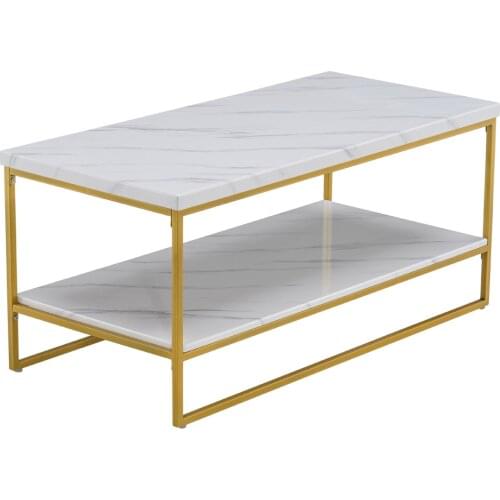 106 x 50 x 48cm) Simple Double-layer Golden Iron Pipe Marble PVC Coffee Table Side Table End Table Rectangular
