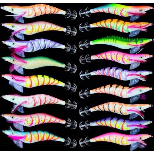 20pcs 4.0# Squid Jigs Hook wooden shrimp fishing lures 15CM 27G artificial lures Wood shrimp squid fishing Bait YY004