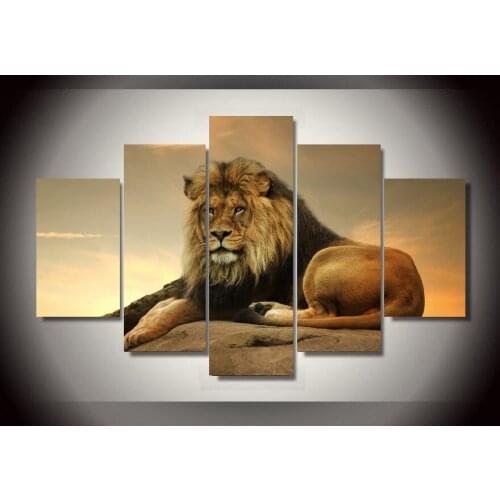 2016 Free Shipping 5pcs Lion Print Oil Painting On Canvas Home Decoration Home Decor On Canvas Hotel Decoration Painting