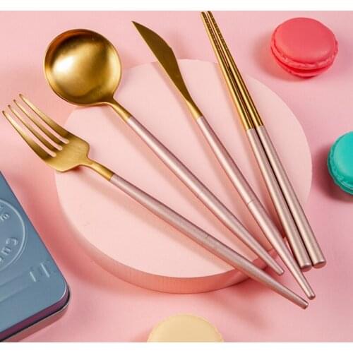 3/4Pcs Foldable Stainless Steel Portable Utensil Set Reusable Pocket Size Cutlery Fork Spoon Chopsticks Slice Kit With Case 2021