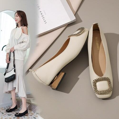 34-43 Plus Size paillette crystal buckle flats women moccasins retro square toe grandma shoes woman slip on wood heels loafers