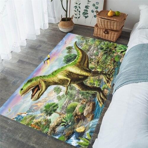 3D Dinosaur Rug and Primitive Forest Carpet Home Living Room Large Bedroom Bathroom Rug Hallway Yoga Kitchen Door Floor Bath Mat