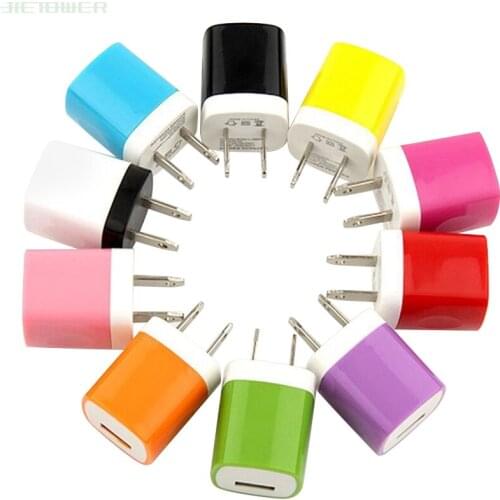 50pcs/lot Colorful US Plug USB Mobile phone Charger 5V 1A AC110V-240V USB Power Adapter For iPhone For Samsung Xiaomi HTC Huawei