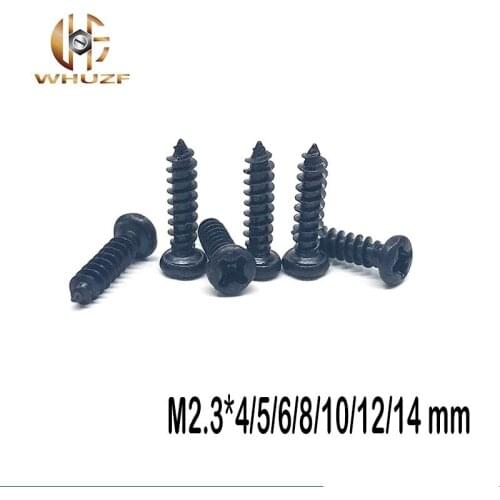 500PCS Galvanized black screw M2.3*4/5/6/8/10/12/14 mm GB845 micro electronic cross phillips round pan head self tapping screw