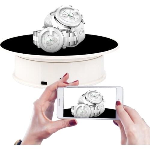 White Rotating Display Stand 360 Degree Motorized Turntable Display Stand Black Velvet Surface Revolving Base for Photography