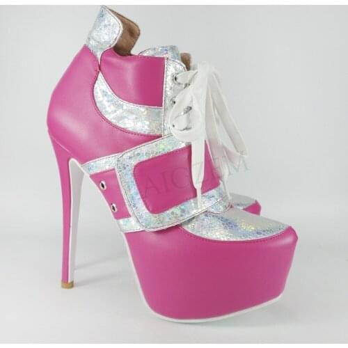 BERZIMER Super Women Ankle Boots Platform Spring Summer High Heels Ladies Short Booties Zapatos Mujer Large Size 43 44 47 50 52