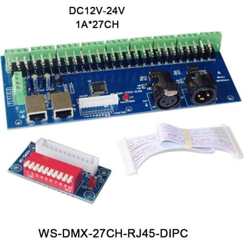 Free shipping 27channels DMX512 decoder with XRL 3P RJ45 27CH led RGB controller for led strip light led lamp,DC12V-24V