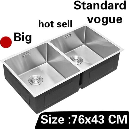 Free shipping Apartment kitchen manual sink double groove standard vogue do the dishes 304 stainless steel hot sell 76x43 CM