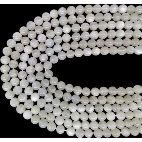6-12mm White Moon Gemstone Circular Energy Crystal Yoga Meditation Natural Crystal Bracelet Necklace Loose Bead Smooth Stone