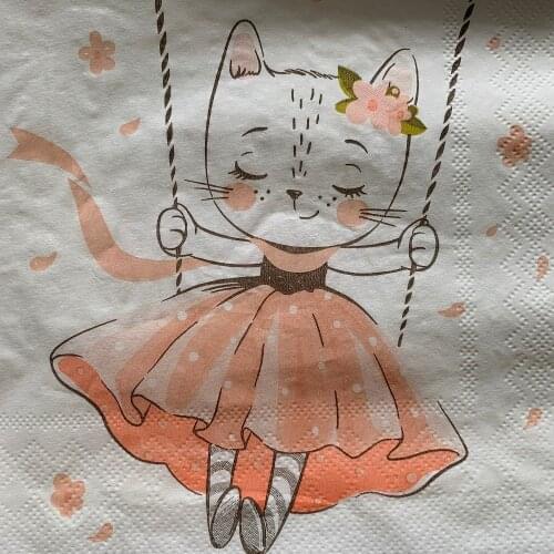 Decoupage paper napkins elegant tissue vintage towel cute cartoon animal cat flower birthday wedding party beautiful decor 20