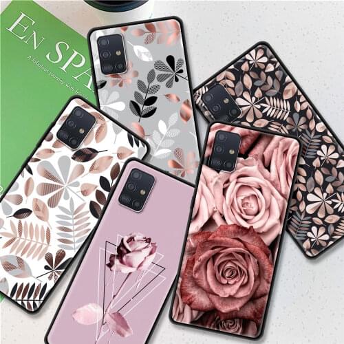 Black Case For Samsung Galaxy A51 A71 M30s A21s A31 A41 A11 A01 M31 M51 Capa Soft Phone Covers Fashion Flower Leaf