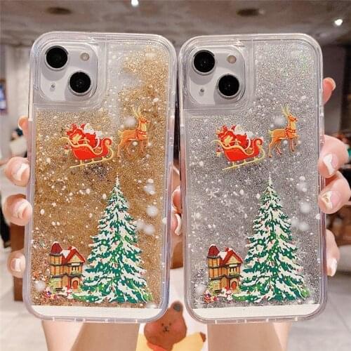 Glitter Dynamic Liquid Phone Case Fashion Girls New Year Gift For iPhone 12 Pro 11 Mini X XR XS MAX Christmas Quicksand Cover