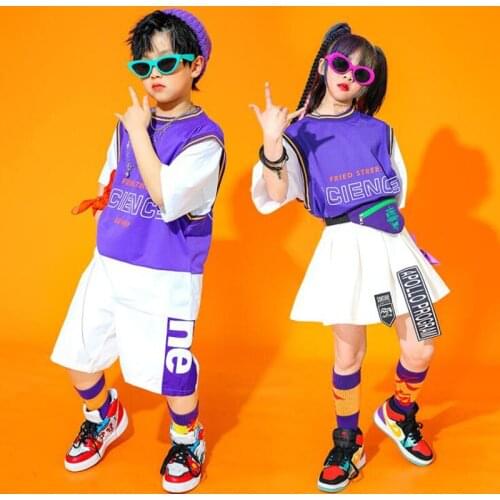 Kids Concert Hip Hop dancing Outfits Tshirt Street wear Skirt For Singers Girls Boys Jazz Dance Costumes Cheerleader Outfits