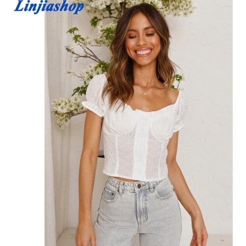 France White Women Top Chic Front Buttons Camis Harajuku Sexy Cotton Embroidery Women Tank Top