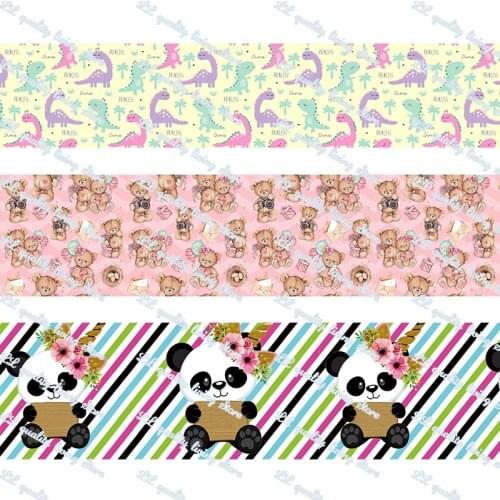 Custom Panda and dinosaur printed grosgrain ribbon/16mm printed elastic foe ribbons DIY hair bows Sewing webbing 50 yards
