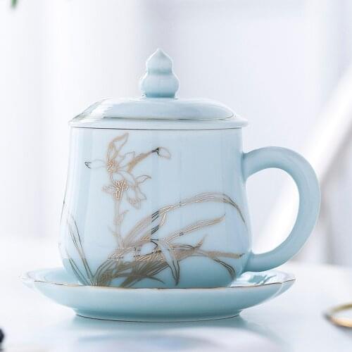 Jingdezhen ceramic home water cup with lid office tea cup with saucer