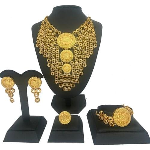 Dubai luxury Fashion Arab Bridal Jewelry Sets for Women Dubai Gold Color Big Necklace Earrings Wedding Engagement Jewelry Set