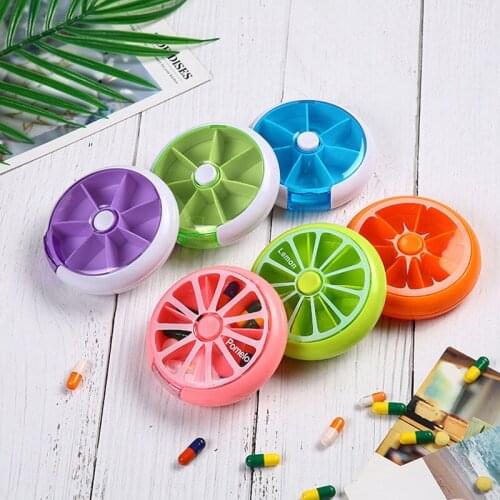 Rotatable 7 days Pill Box Weekly Medicines Container Portable Travel Pills Dispenser Cute Fruit Round Tablet Storage Organizer
