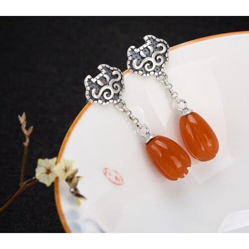 L&P Genuine 925 Sterling Silver Agate Drop Earrings Elegant Gemstone Wedding Engagement Jewelry For Women Gifts