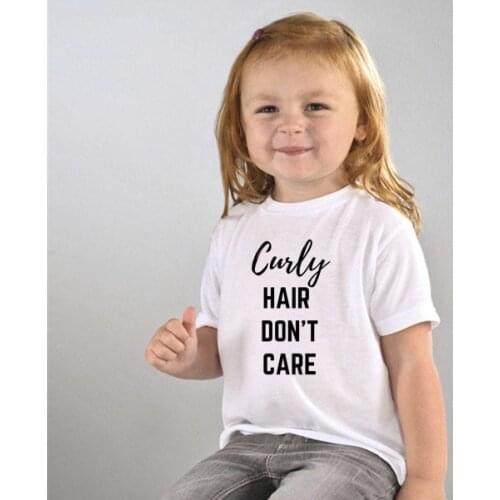 Curly Hair Don't Care Toddler Kid Baby Girls Summer Loose Tops T-shirt Casual Shirts Tee Short Sleeve Children Summer Clothes