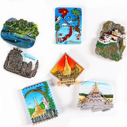 Refrigerator magnetic stickers commemorate Bhutan Vietnam Laos Myanmar Cambodia 3d fridge magnet modeling World tourism souvenir