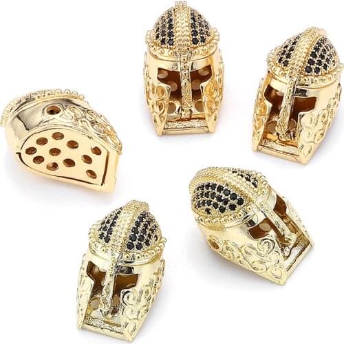 Micro Pave Black Zircon Roman Warrior Helmet Fit DIY Bracelet Accessories Charms For Diy jewelry making Sieraden maken