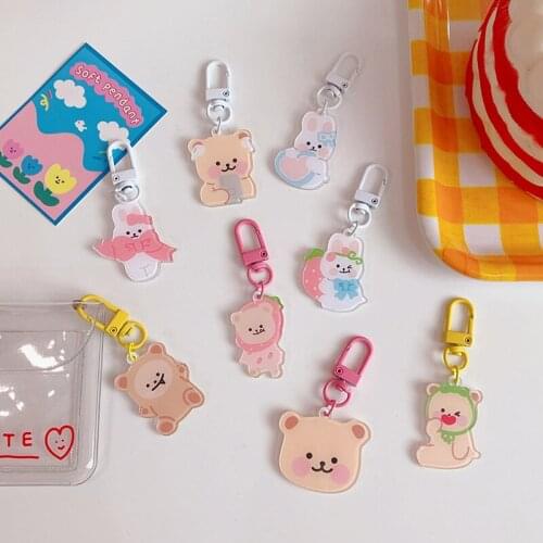 Cute Ins Rabbit Bear Keychain Decorative Pendant Earphone Case Student Fashion Schoolbag Cartoon Kawaii Key Holder Stationery