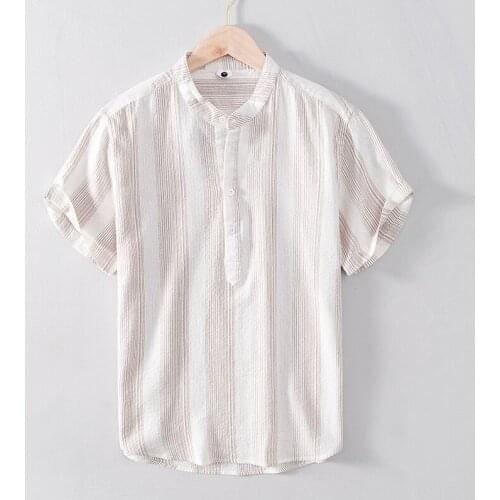 2021 New Suehaiwes brand stripe cotton shirt men stand collar trendy shirts for men camisa chemise tops mens clothing