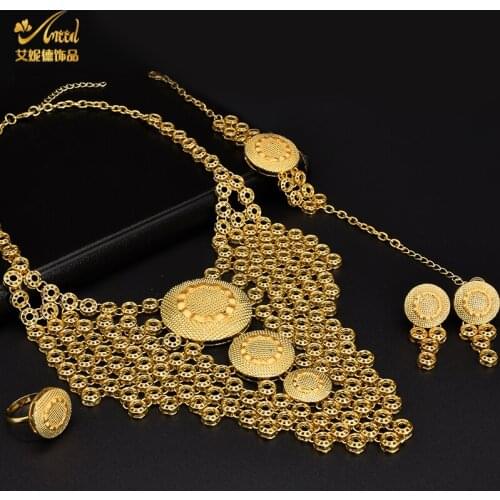 ANIID Necklaces Set Gold Jewelry Set For Women 24K Dubai Indian Plated Brazilian Artificial Bijoux Femme Arabe Luxury Wedding