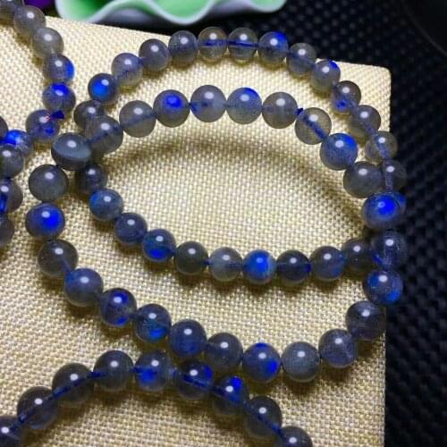 Natural Moonstone Blue Light Gemstone Beads Bracelet AAA 8-7mm