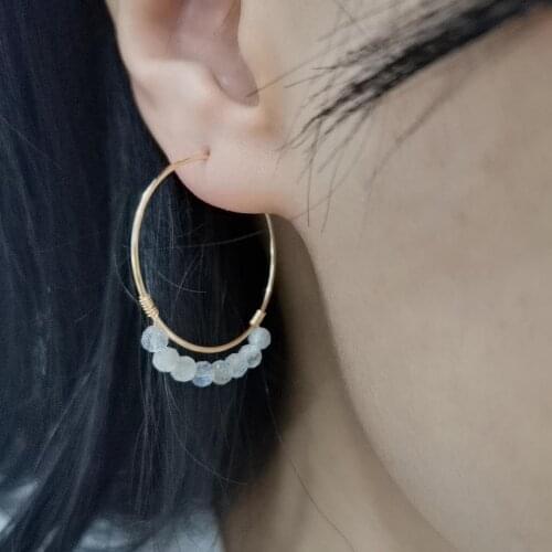 Unusual Labradorite Boho Earrings New Fashion Gemstone Statement Jewelry Wire Wrap Circle Hoops Earring Hand Made For Women Girl