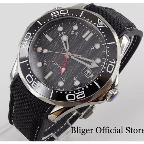 New Mechancial Wristwatch Men Rubber Band GMT Hand Automatic Movement Nologo Ceramic Bezel