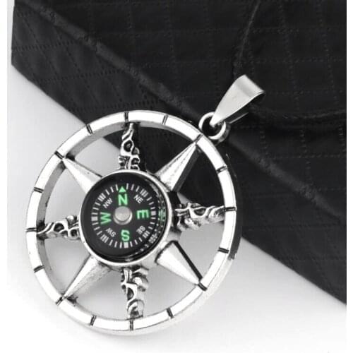 Necklace for Women Men for Men Boy Gift Jewelry With 50 Cm Leather Rope Chain Wholesale Compass Pendant Necklace