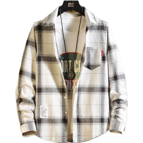 Casual plaid cotton shirt slim long sleeve shirt mens spring thin coat