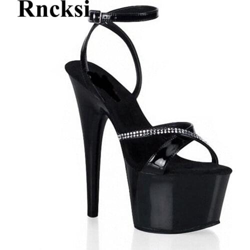 Rncksi New Sexy Straps Spring Wedding Party Dress Sandals 17cm High Heels Clear Platform Night Club Pole Dance Sandals