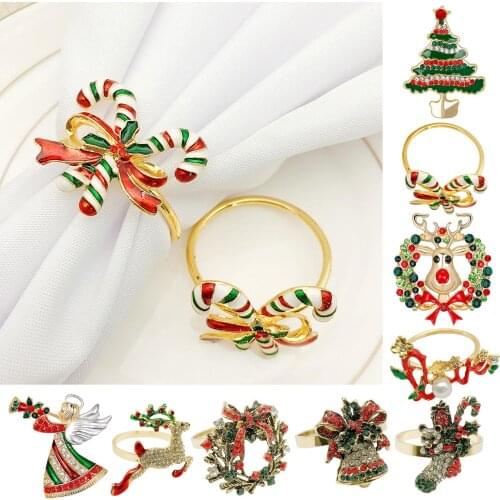 Xmas Deer Napkin Rings Holders Cute Napkin Ring Christmas Tree Elk Wreath Wedding Party Decor Napkin Ring Table Towel Buckles