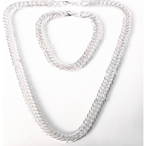 Silver/Gold plated Cuban Chain Lobster clasp necklace bracelet Sets 43CM,9MM L