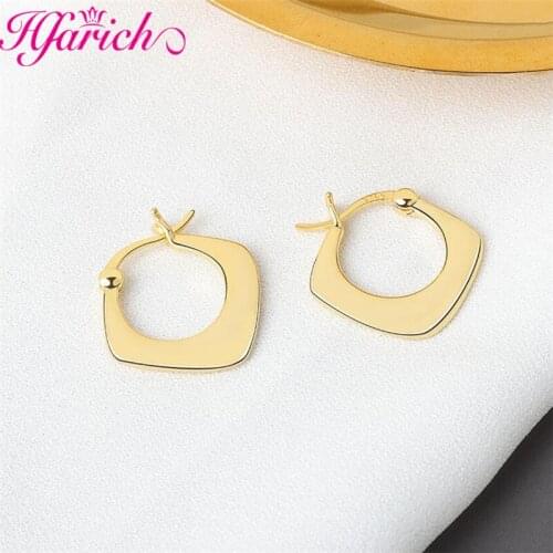 Gold Silver Color Geometic Square Hoop Earrings for Women Simple Round Circle Huggies Ear Rings Steampunk Accessories Pendientes