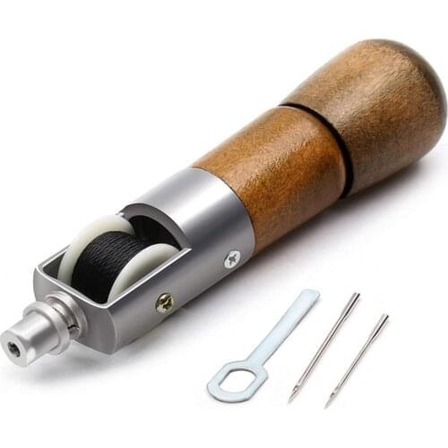 Leather Sewing Awl Hand-held Comfortable to Grip Wood Handle Professional Stitching Awl Set for Thick Fabric
