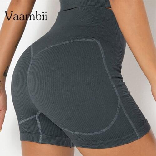 Ribbed Yoga Biker Shorts Women High Waist Gym Seamless Shorts Womens Stripe Booty Leggings Workout Shorts Fitness Clothing