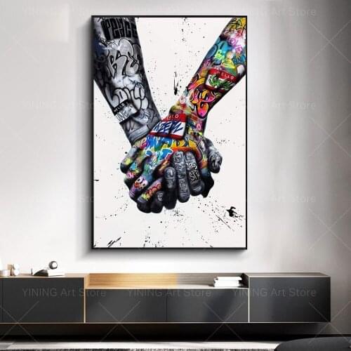 Modern Graffiti Street Art Hand With Hand Canvas Painting Poster Print Wall Art Picture For Living Room Home Decor Frameless