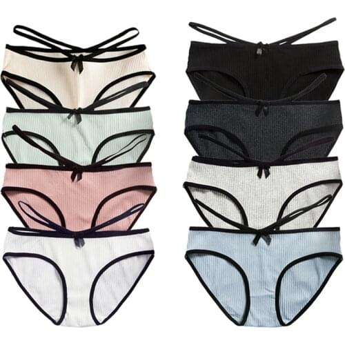 8 Pcs Panties Briefs Simple Solid Bow Breathable Soft Panty Brand Quality Cotton Underwear Women Hot Sale Free Shipping BANNIROU