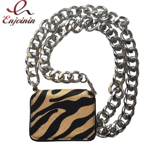 Leopard Print Zebra Faux Fur Silver Chain Fashion Women Mini Shoulder Bag Tote Crossbody Bag Purses and Handbags Female Tote Bag