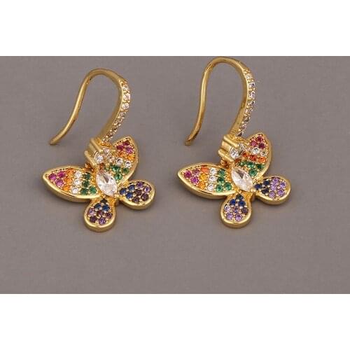Rainbow Crystal Zircon Butterfly Stud Earrings For Women Mini Cute Hypoallergenic Piercing Trendy Wedding Jewerly Gifts