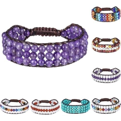 TUMBEELLUWA 3 Layers Natural Stone Wrap Bracelet Adjustable Braided Rope Crystal Beaded Bracelet for Women Men Bohemian Jewelry